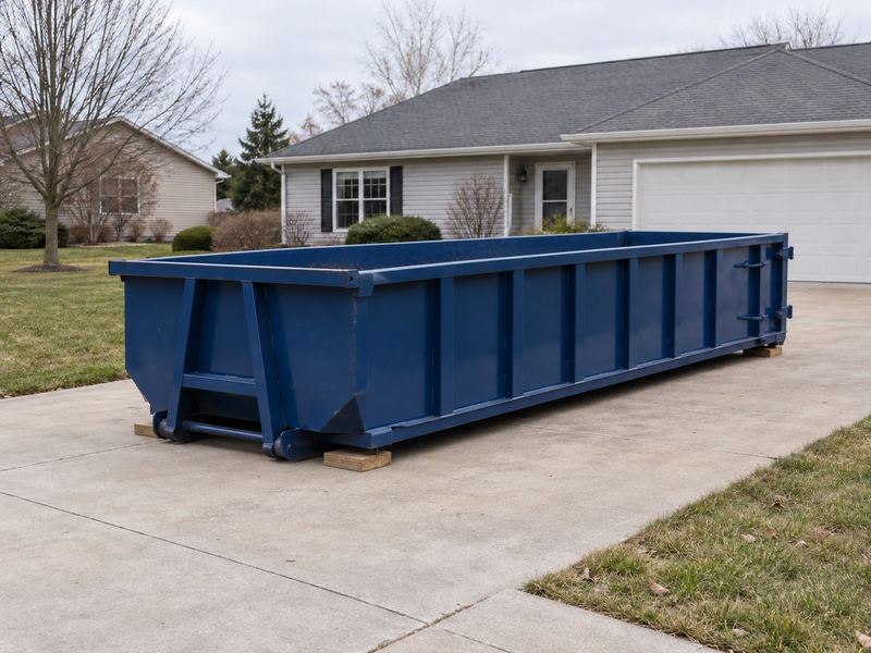 Medium 20 yard roll-off dumpster on a residential driveway, about chest height